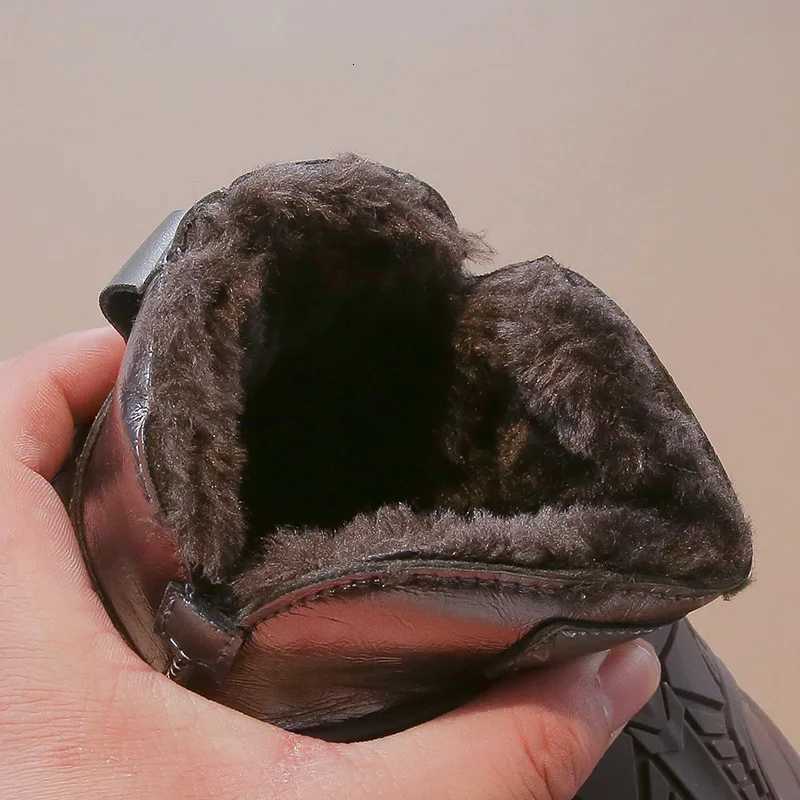 Boys Snow Boots Winter New Khaki Padded Thickened Warm Kids Cotton Shoes Black Leather Non-slip Childrens Big Cotton BootsW251121