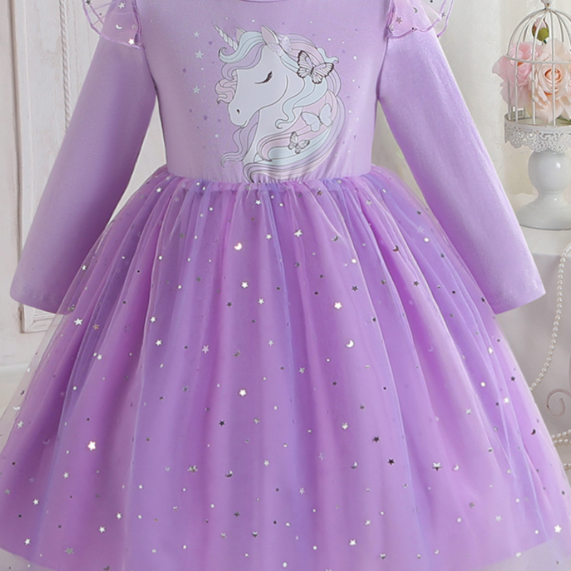 DISNEY Kids designer clothes baby girls dress unicorn birthday outfit children's rainbow dress sequin mesh princess dress.