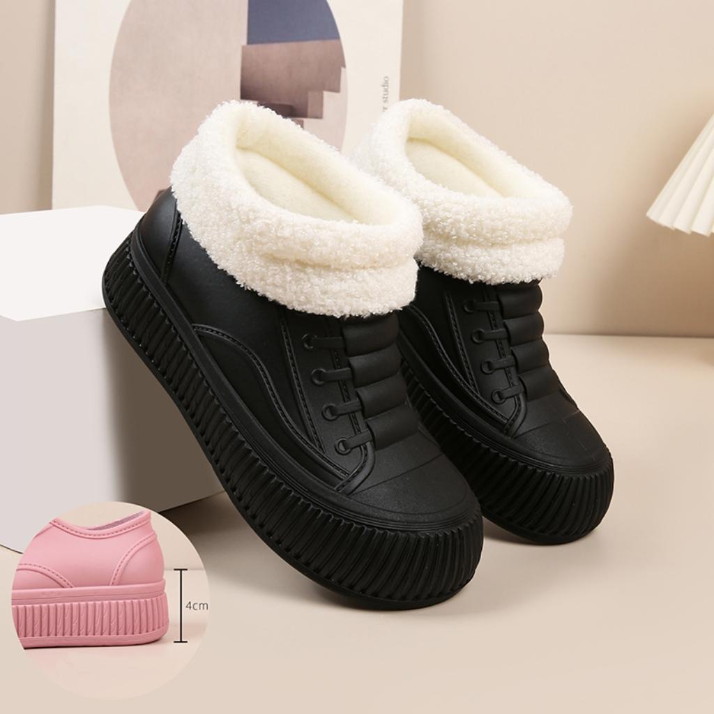 womens fashion rain boots womens thicksole heightboosting shoes womens versatile campingstyle winter boots fleecelined warm casual waterproof shoes