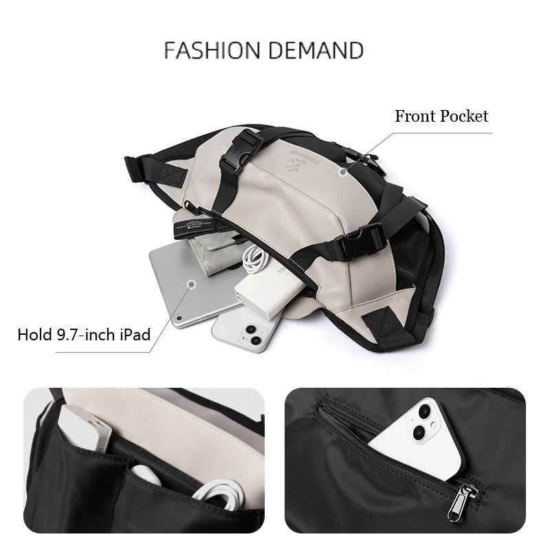 Fashion Japanese Casual Mens Crossbody Bag Solid Splicing Large Space 97inch iPad Zip Waterproof Durable Travel Dating Fi Bag Y251121