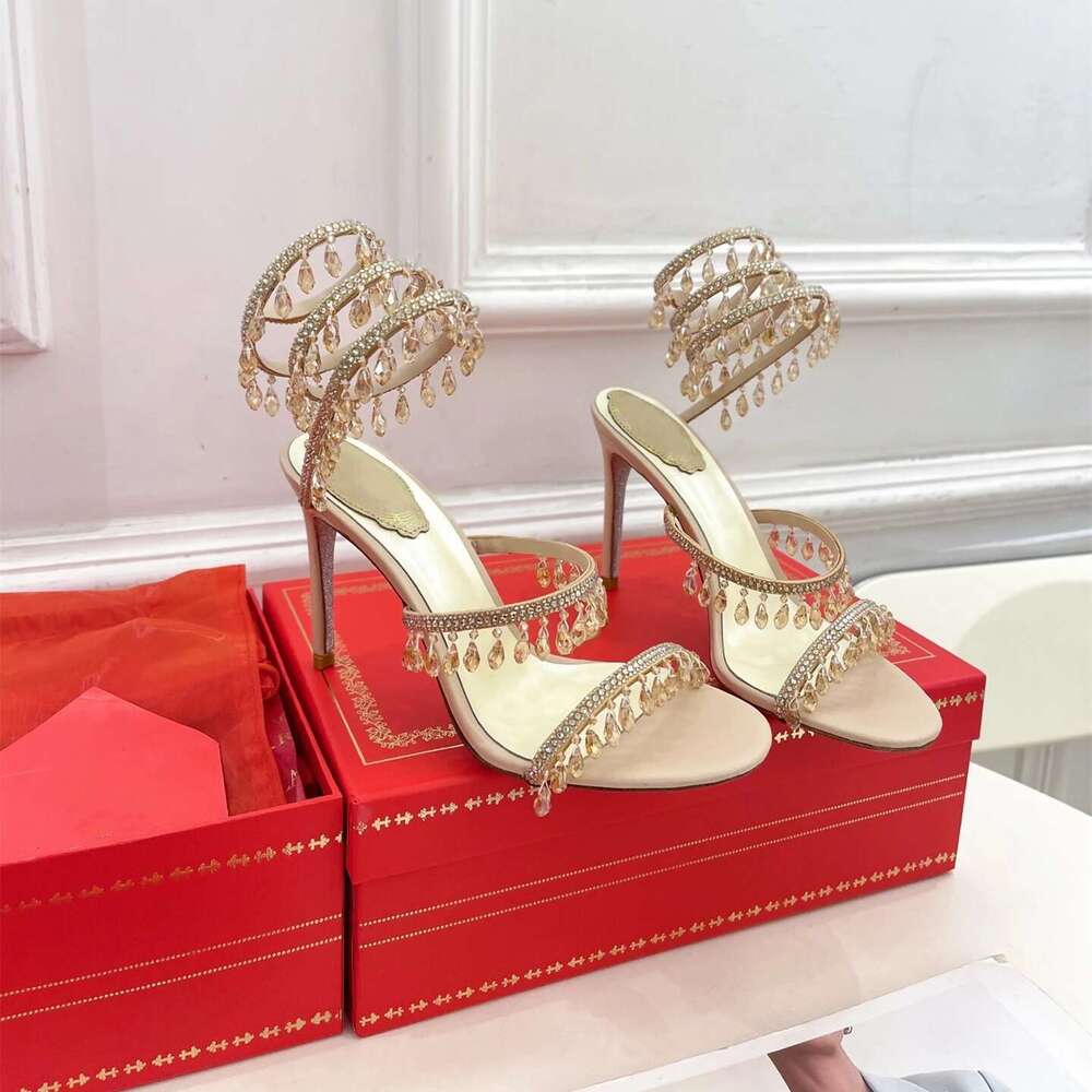 Shoes Women Size34-43 Genuine Leather Sandals Super High Heels Crystal Fringe Pumps Sgbacks Designer Shoe atillas De Mujer
