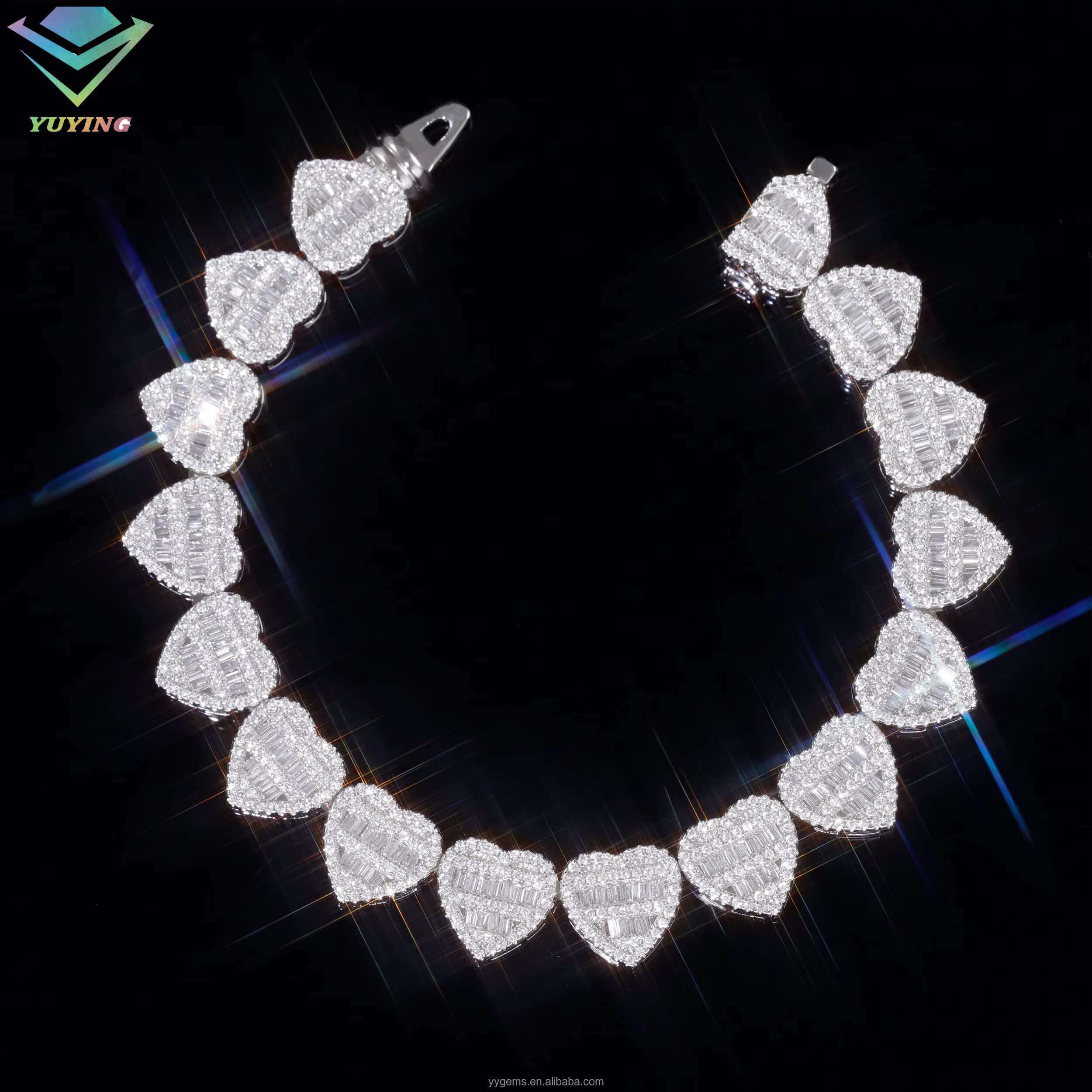 Fine Jewelry Heart Shape with Vvs baguette Moissanite Bracelet Women Men Design Cuban Bracelet Bangles