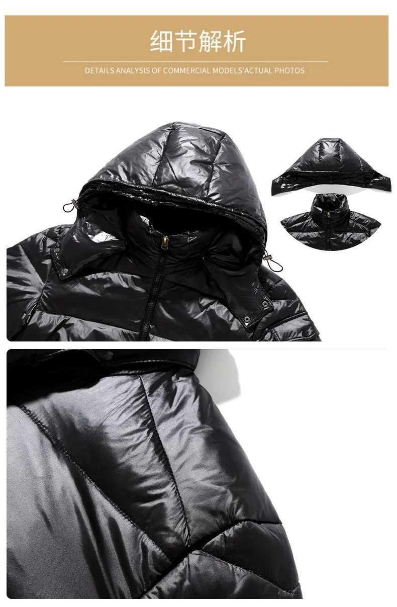 2025 New Winter Warm Down Jacket Mens Fashion Bright Short Down Coat Outdoor Light Waterproof White Duck Down Hooded Parka Men Z251121