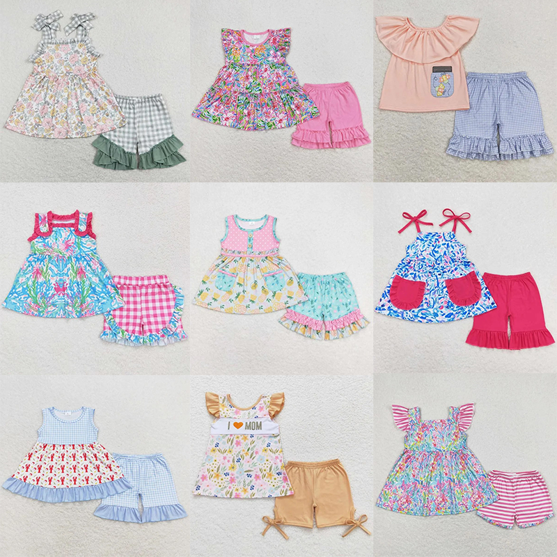 Clothing Sets Baby Girls Clothes Flowers Tunic Tops Pink Shorts Summer Fashion Kids Designer Boutique Outfits