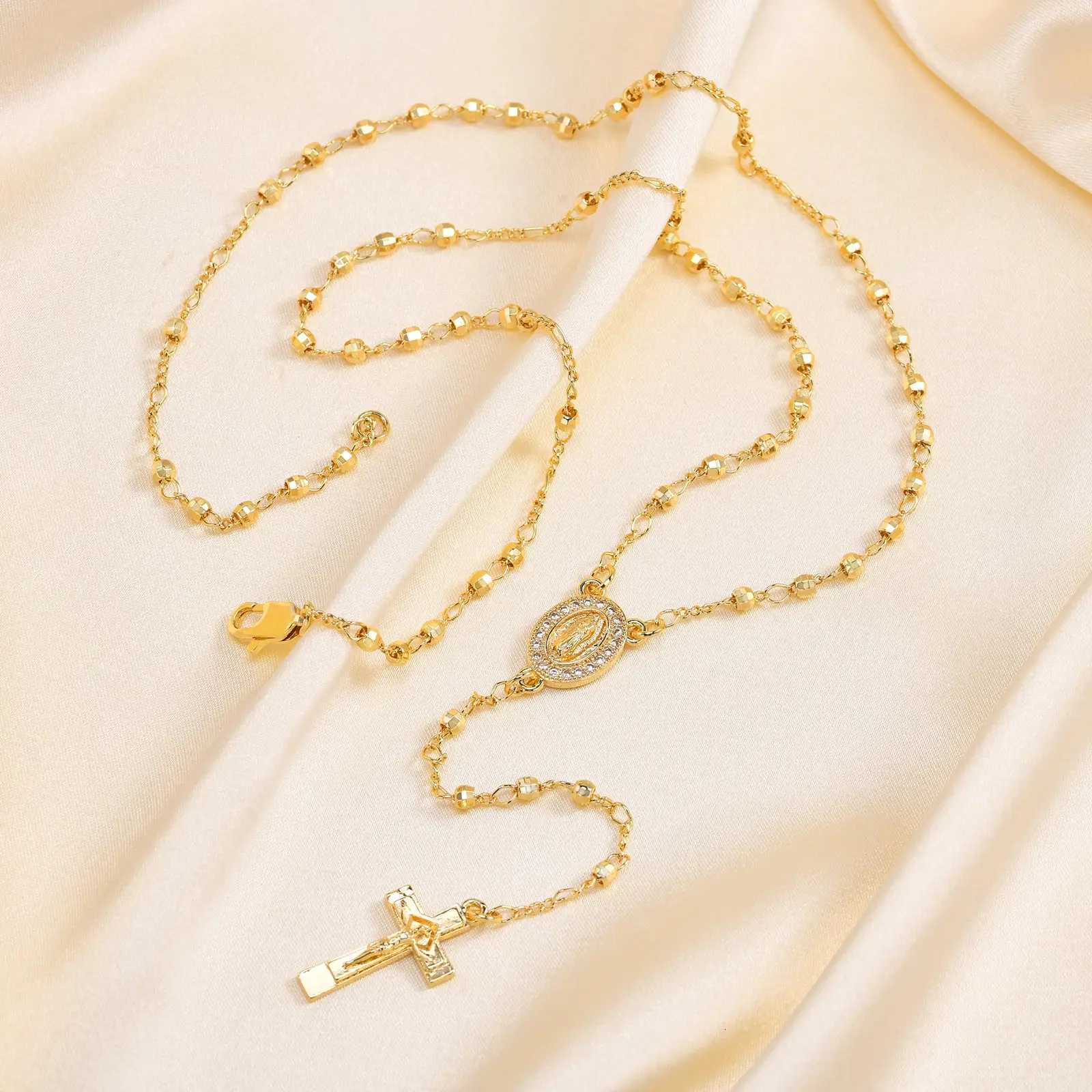 Zirconia Heart Virgin Mary Rosary Bead Cross Necklace for Women Long Chain Cross Pendant Christian Catholic Religious JewelryXJ251121