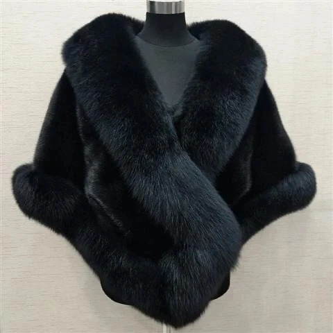 Autumn and Winter Mink Fur Fox Fur Cape Versatile Cape Fur Coat Lady Fashion Party Blue 251112
