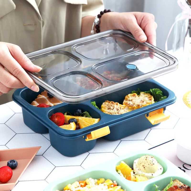 1Pcs Single Layer Plastic Lunch Box 4 Compartments Microwave Safe Leakproof Bento Container for Adults StudentsM251121