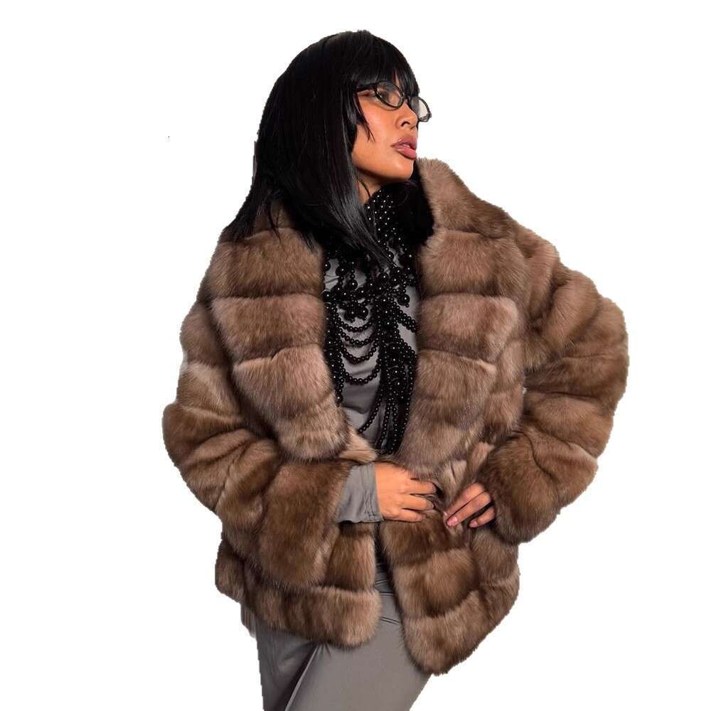 S HighEnd Patchwork Lapel Real Elegant Long Fur Coat CrossBorder European and American Style Autumn Winter New Collection