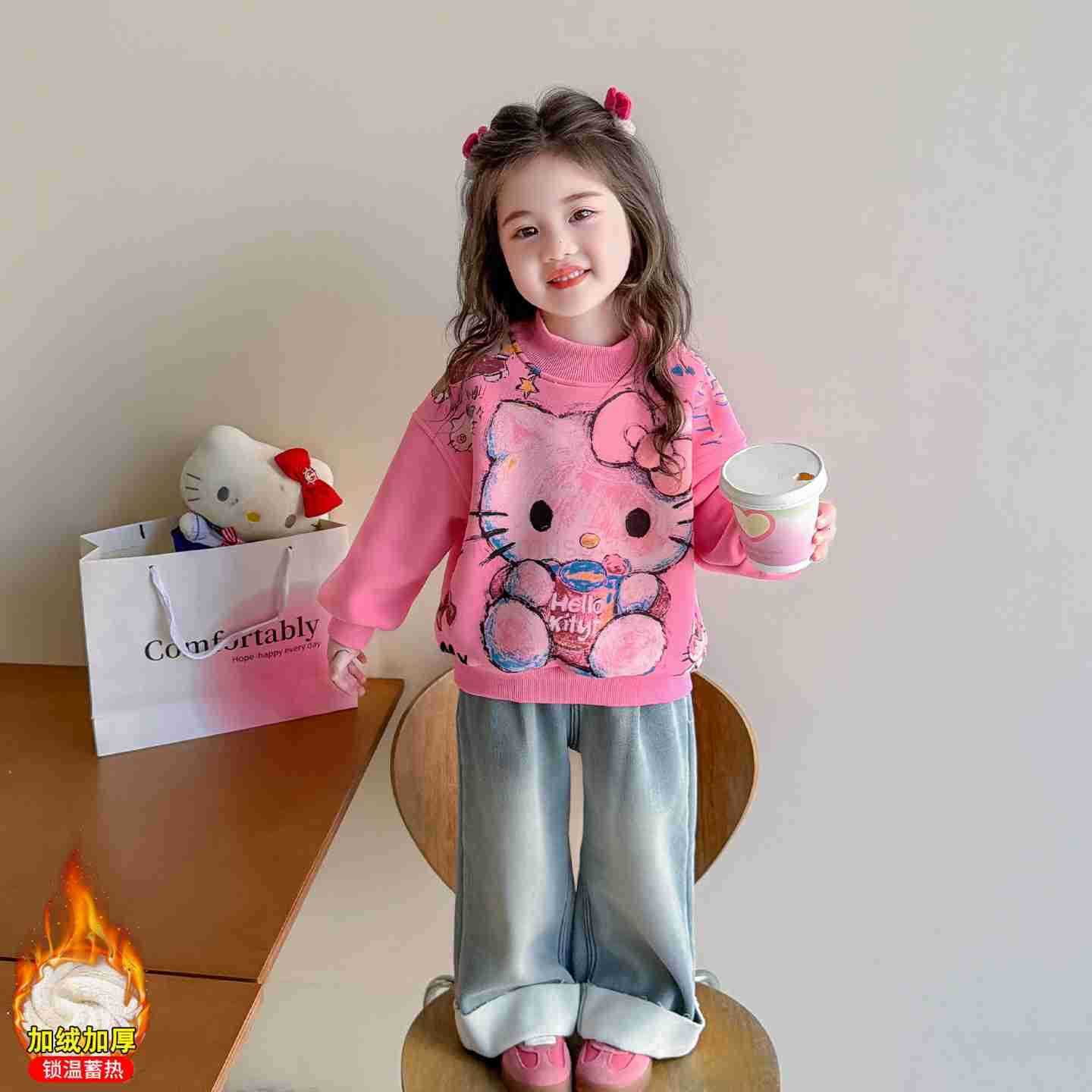 Sanrio Girls Fleece Sweatshirt 2025 Stylish New Baby Winter Warm Cartoon Fashion Toddler Top Outerwear Trendy H251121
