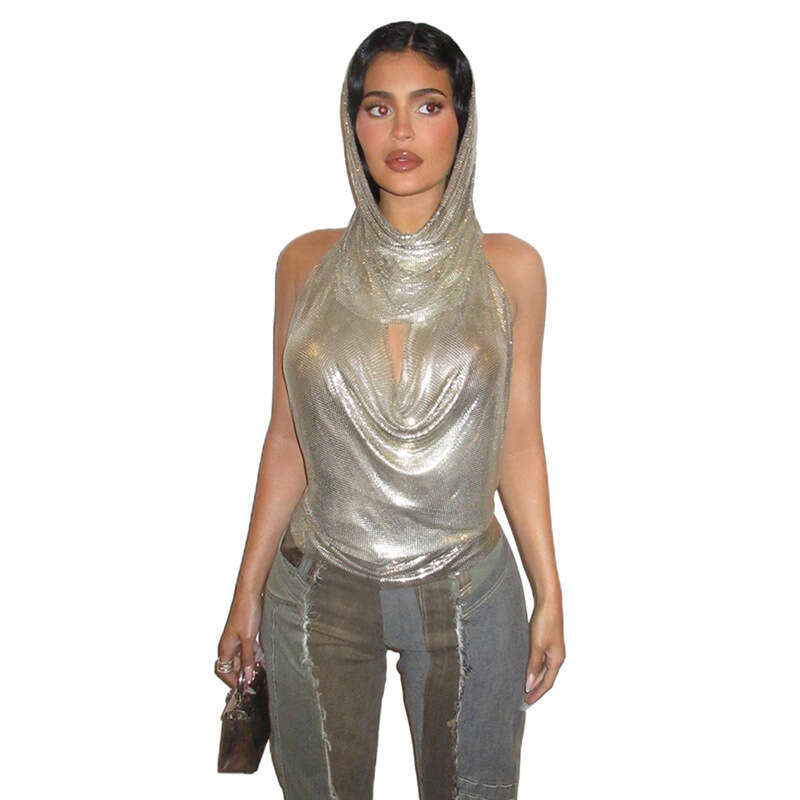 hoodie Women's Wear Spring/Summer Women's New Nightclub Fashion Personalized Spicy Girl Hat Stacked Collar Tank Top Two Piece Set jacket