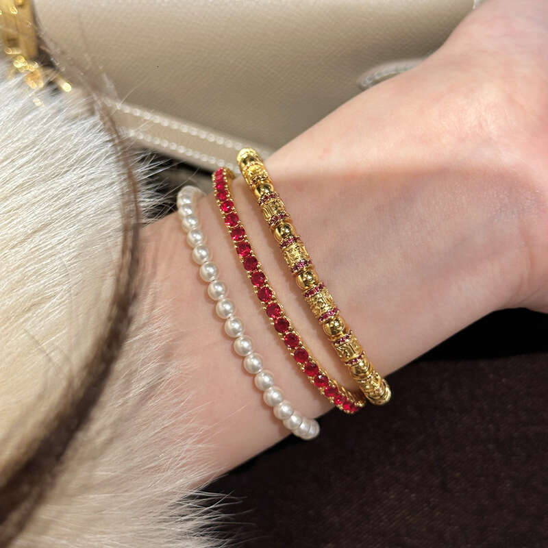 Hot-Selling New High-End String Bracelet for Women, Exquisite Row of Rhinestones, Red Gemstone Birth Year Bracelet, One-Piece Dropshipping