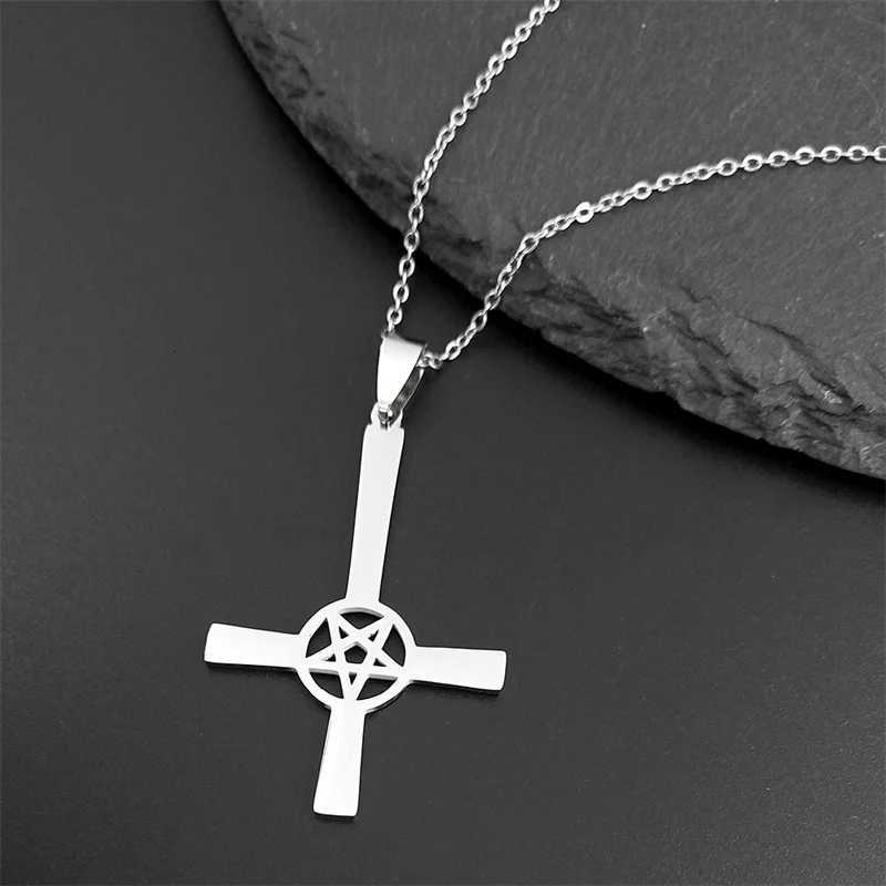 Inverted Cross Occult Pentagram Necklace Upside Down Cross Gothic Satan Necklaces Lucifer Satan Jewelry cruz invertida N642S03XJ251121