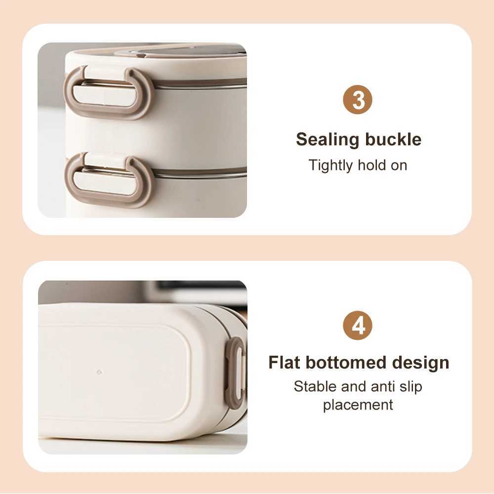 3-tier Stackable Lunch Box 304 Stainless Steel Inner Liner Leak-Proof Sealed Bento Box with Handle Portable Food ContainerM251121