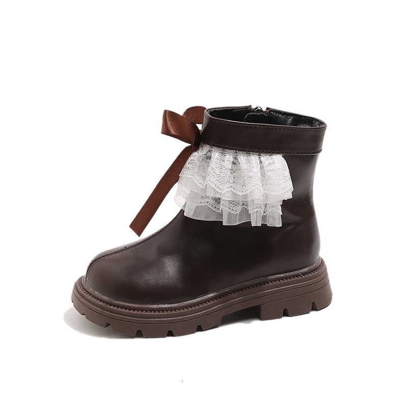 Winter luminous shoes, new lace hanging edge fashionable trendy shoes, butterfly bow wool short boots, casual children's shoes