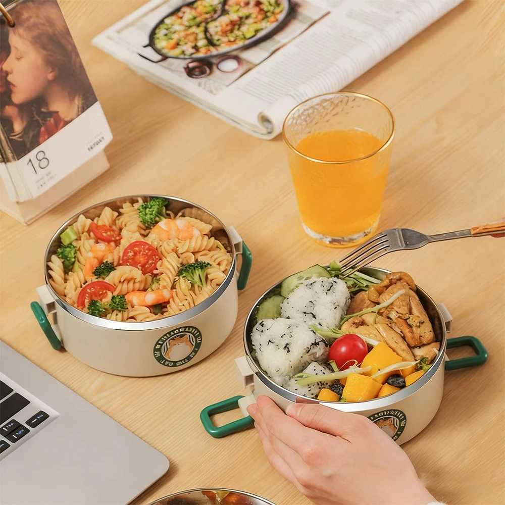 3 Stackable Cartoon Lunch Box 304 Stainless Steel Inner Separate Bento Box Easy to Carry For Office Workers StudentsM251121