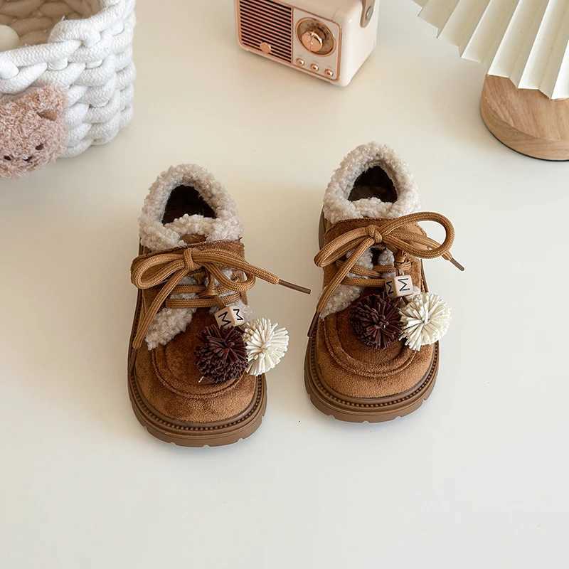 2025 Winter New Childrens Fashion Teddy Hair Snow Boots Girls Boys Thick Velvet Warm Shoes Boys Girls School BootsW251121