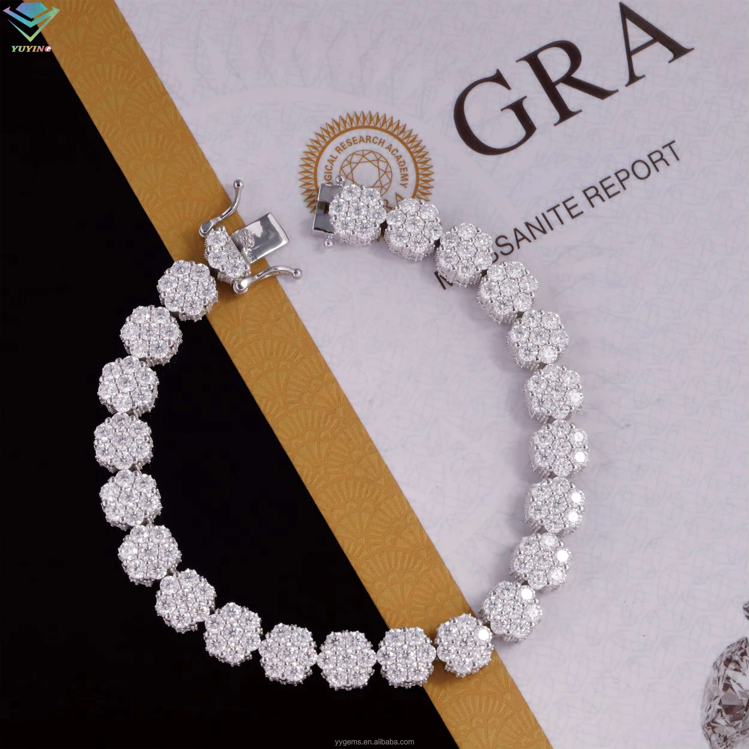 Flowers Shape Diamond Bracelet S925 Silver Gold Plated Iced Out Moissanite Bracelet Mens Women