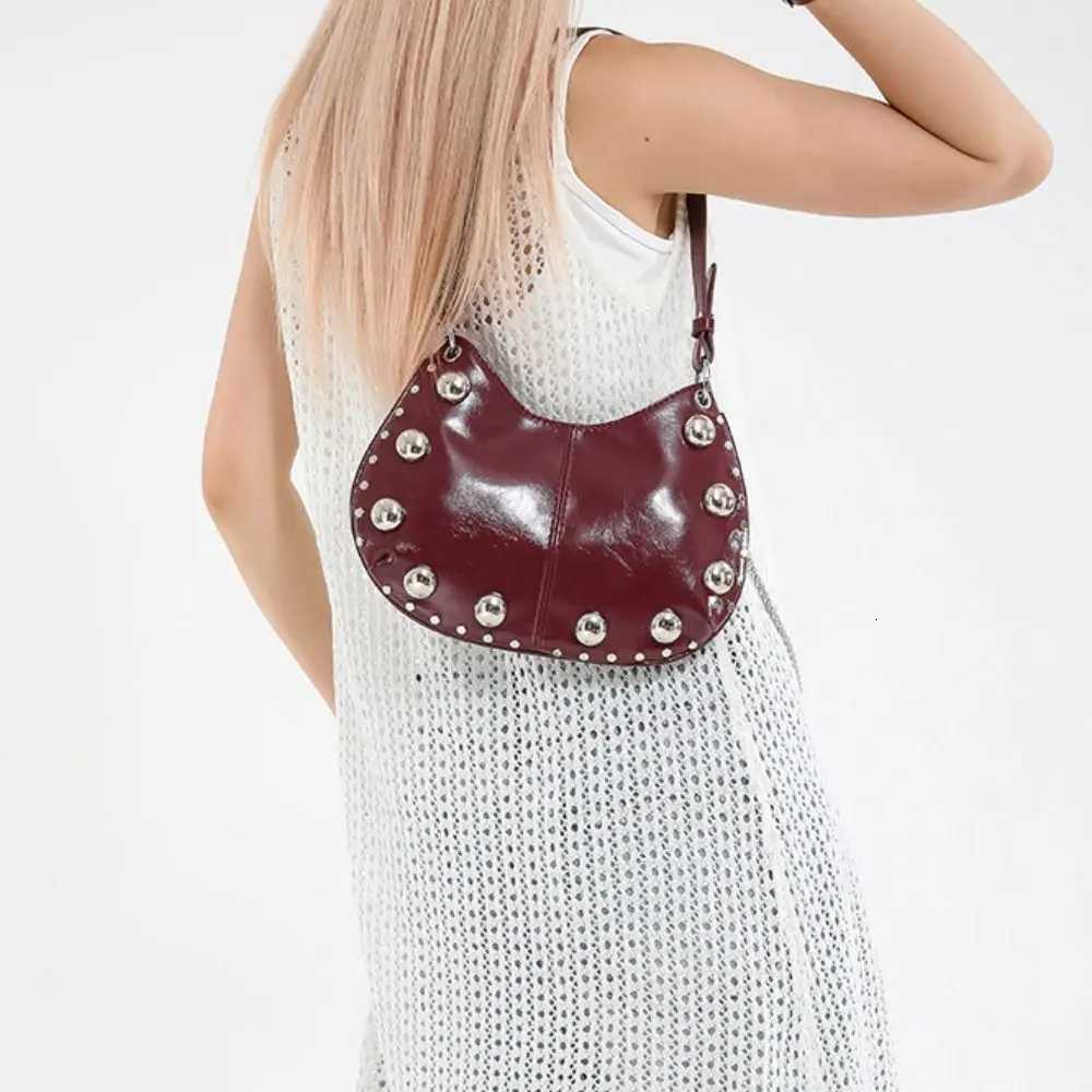 Cute Crossbody Bag Rivets PU Underarm Bag Small Pack Solid Color Punk Style Handbags Korean Style Brown Shoulder Bag GiftT251121