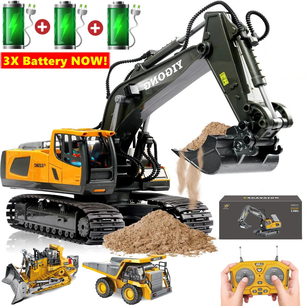 4WD Remote Control Excavator Toy Radio Controlled RC Dump Truck Vehicle Crawler Bulldozer Construction Car Gifts for Kids Boys 251121