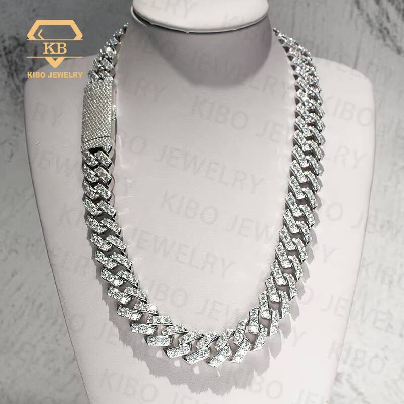 20mm Width Hip Hop Jewelry Big Diamond Necklace S925 Silver Iced Out VVS D Color Moissanite Cuban Link Chain