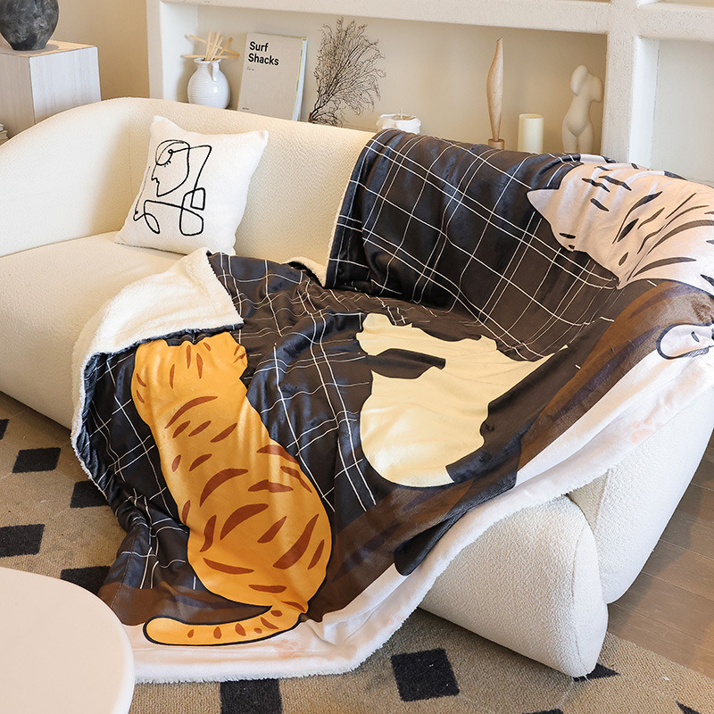 Chinese Style Sketch Light Luxury High-End Feel Throw Fleece Sofa Blanket Office Knee Nap Adult Thickened