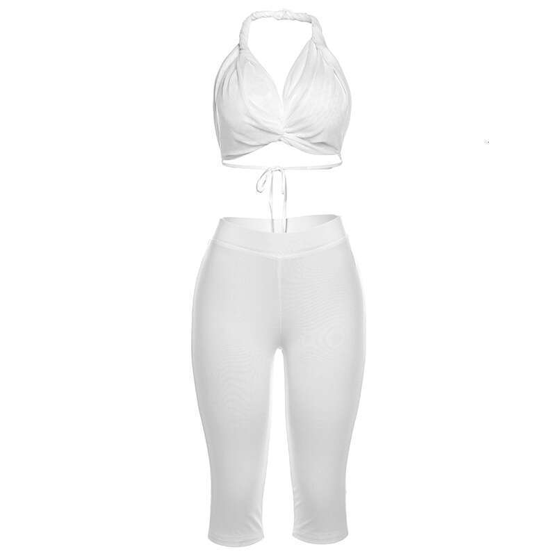 hoodie Women's Wear Women's Clothing Autumn New Product Fashionable Hanging Neck Backless Lace Up Vest Solid Color Tight Seven Piece Pants T