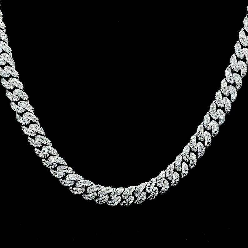 8mm Moissanite Cuban Chain Baguette Clasp Pass Test Pendant Necklace Cuban Link Chain Moissanite Clasp Cuban Chain