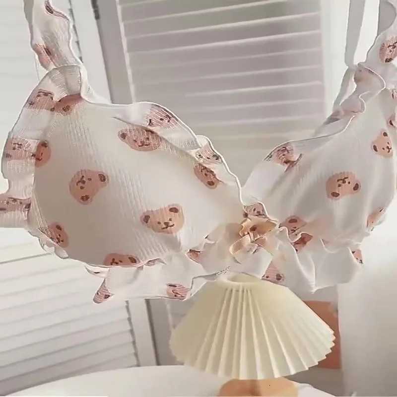 Japan Cute Girl Bear Bra Cartoon Cute Girl Without Steel Ring Anti-Sagging Sweet Ruffled Bow Bra Set as Well as Bra Single PieceXJ251106