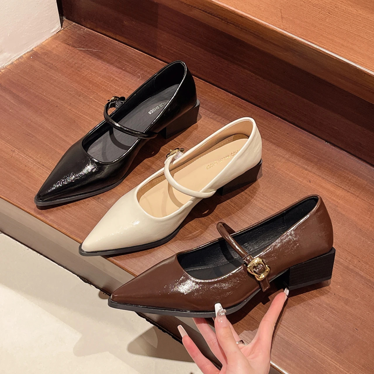 Retro Style Thick Heel Women Mary Jane Shoes Fashion Shallow Pointed Toe Ladies Comfort Office Pumps Footwear Low 251121