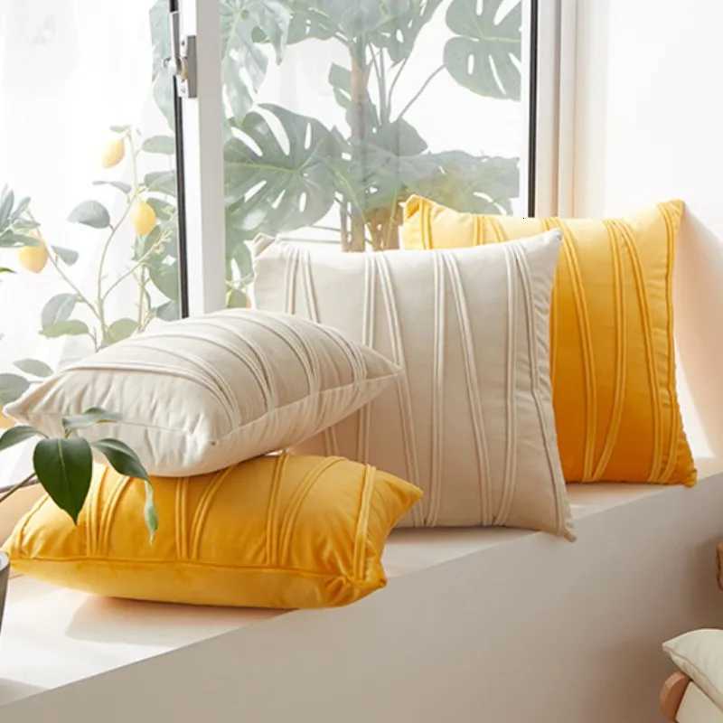 Striped Velvet Covers Rustic Modern Soft Solid Cushion Case for Sofa Bedroom Car Yellow Cream 30x50cm 45x45cm 50x50cm C251121