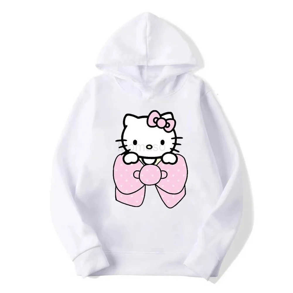 Sanrio Girls fashion warm cute Hello Kitty bow print hooded sweatshirt fall and winter casual versatile warm long-sleeved tops H251121