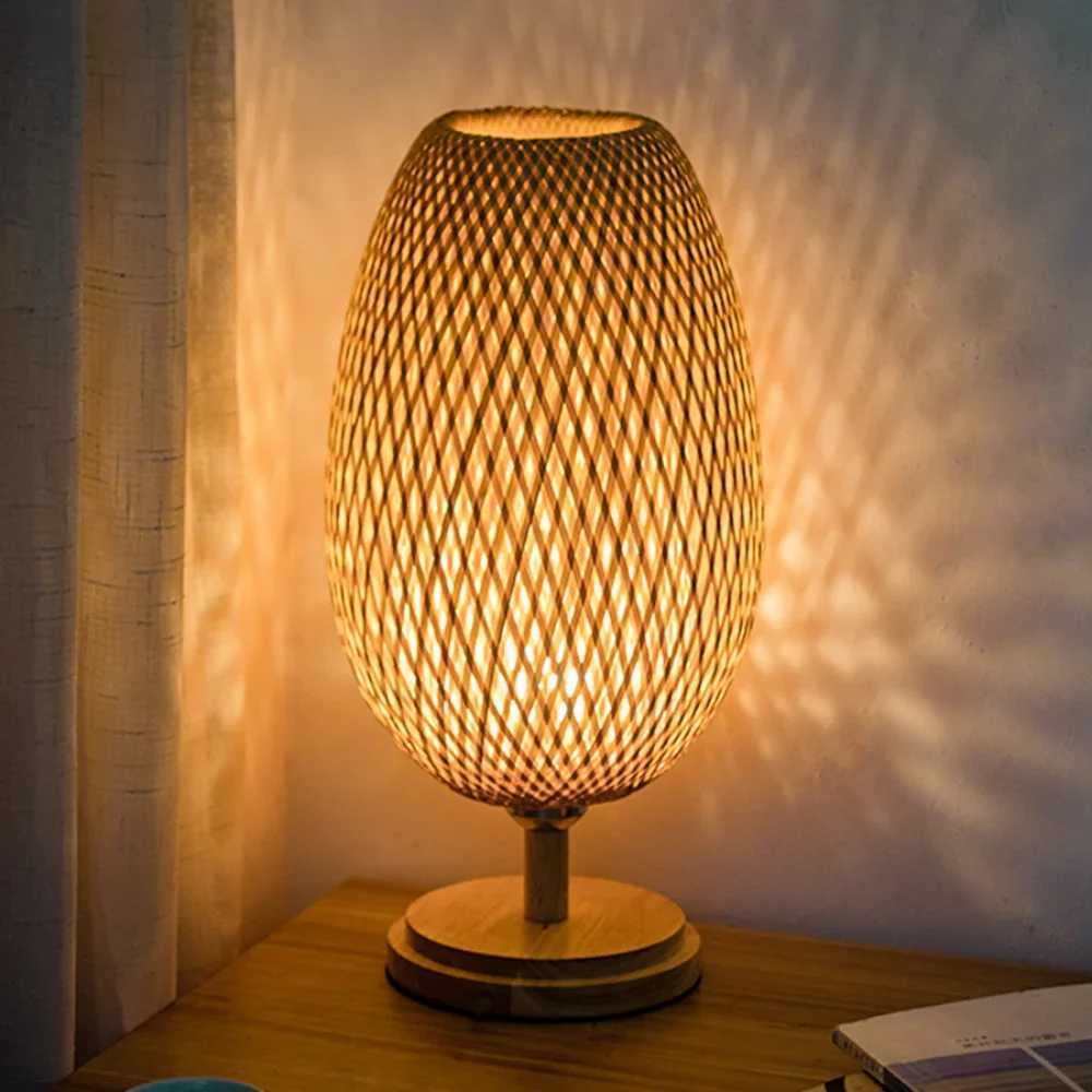 Bamboo Weaving Table Lamp Creative Handmade Rattan Bedroom Restaurant Bedside Desk Lights Chinese Pastoral Retro Table Light C251121