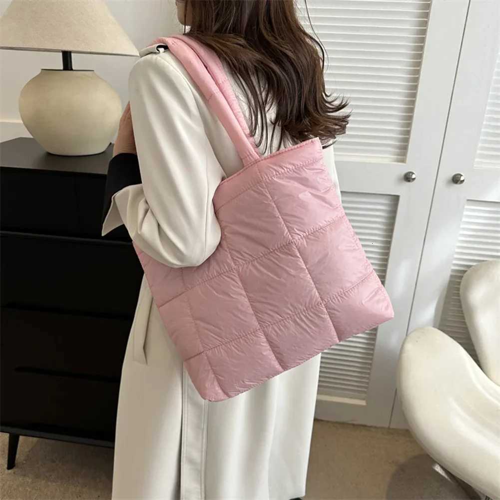 Quilted Puffer Tote Bag for Wen Cott Down Padded Shoder Bag Winter Puffy Shopper Handbag Large Capacity Top Handle Bag Y251121
