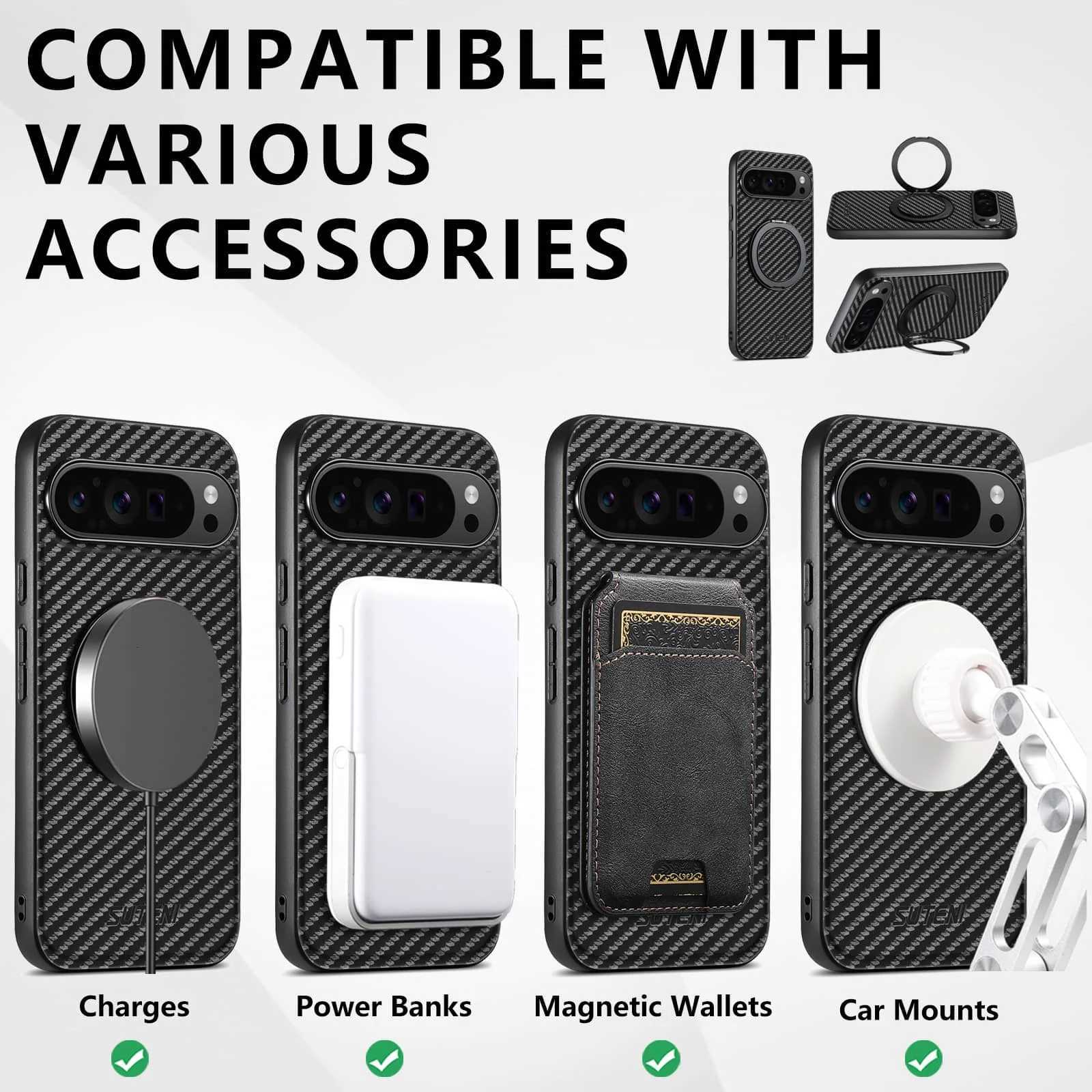 For Google Pixel 9 Pro XL Pixel 9 8 7 6 Pro 8A 7A 6A Carbon Fiber CaseCompatible with Magnetic Built in Kickstand Phone CoverW251121