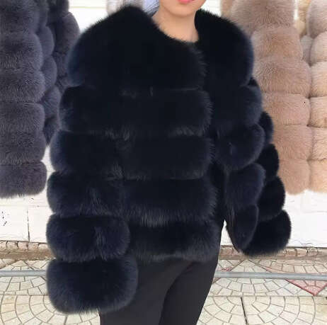 American and Faux Fox Style European Patchwork Winter Thickened Warm Long Sleeve Short Fur Coat In Stock