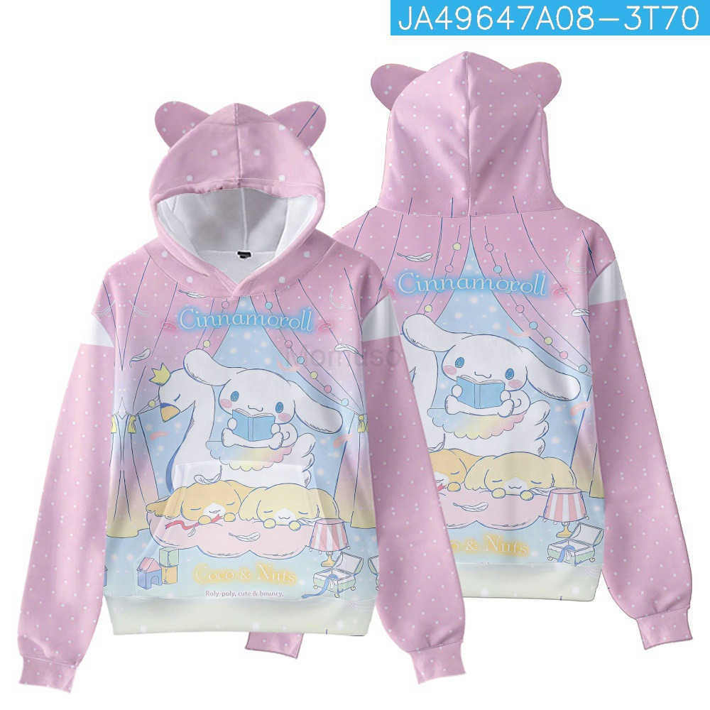 Sanrio New Anime Cinnamoroll Big-Eared Dog Cinnamoroll Element Print Cat Ear Hooded Sweatshirt H251121