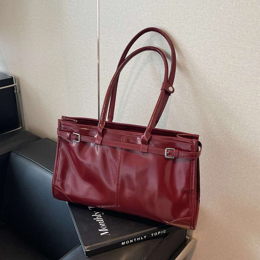 Shiny PU Leather Handbags Women Large Solid Elegant Shoulder Bags Classic Female Packages England Style Retro Casual Totes Lady