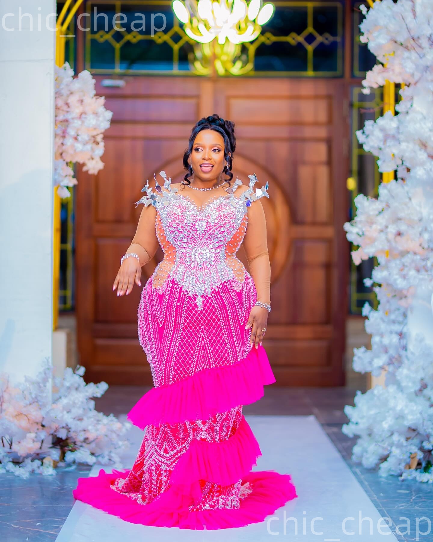 Aso Ebi Fuchsia Mermaid Prom Dresses 2026 Beaded Crystals Sequined Evening Formal Party Second Birthday Engagement Gowns Plus Size Dress For Special O