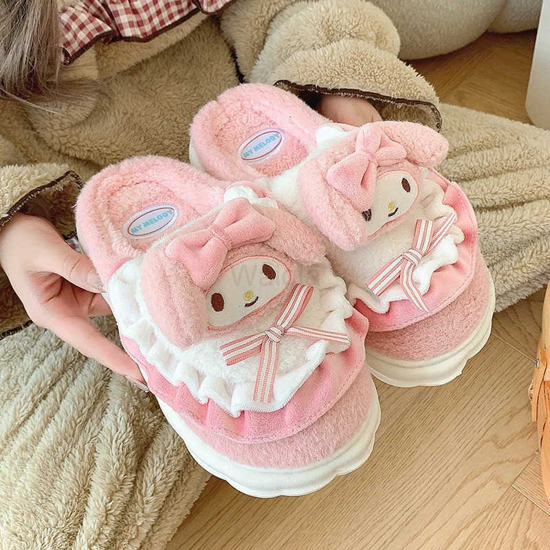Sanrio Cinnamoroll Hello Kitty Kuromi Cotton Slippers Cartoon Cute Winter Indoor Home Slippers Thick Sole Keep Warm Cotton Shoe H251121
