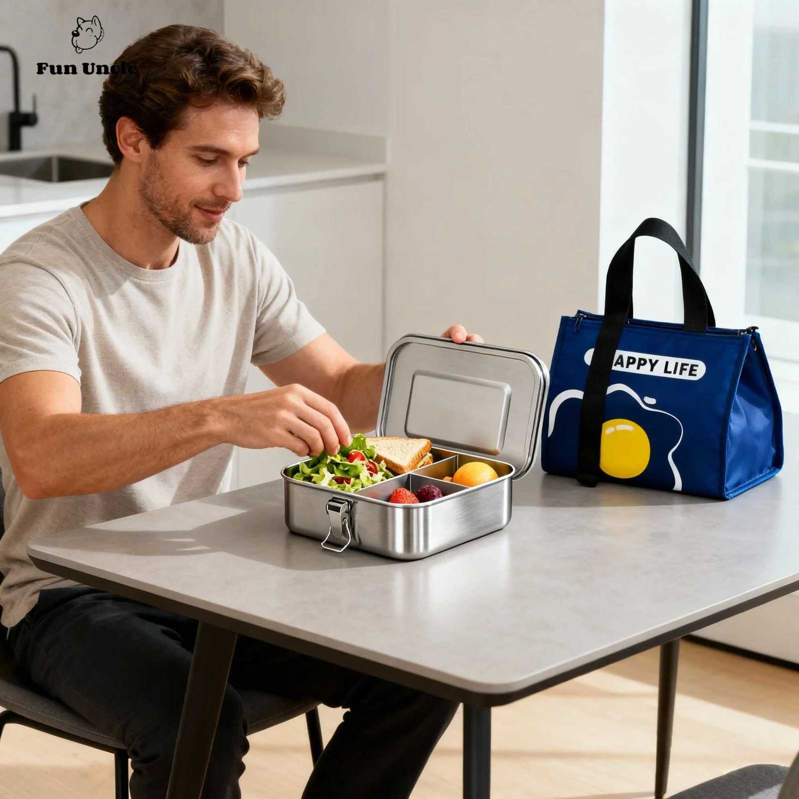 304 Stainless Steel Bento Box Double Layer Compartment Student Lunch Box Leak Proof American Style Airtight Food ContainerM251121