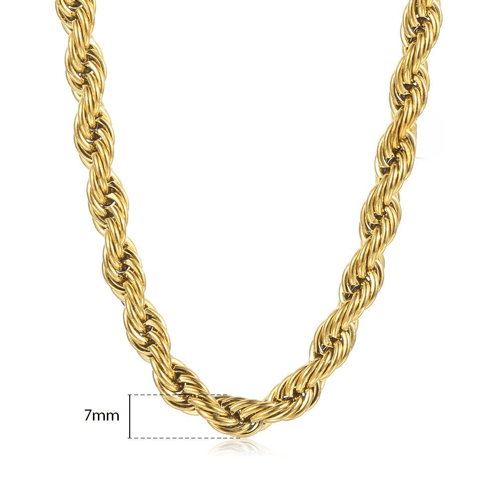 14K Gold Plated Stainless Steel Twisted Rope Chain Necklace for Men Unisex 3-7mm 16-30inch Link Jewelry Gifts