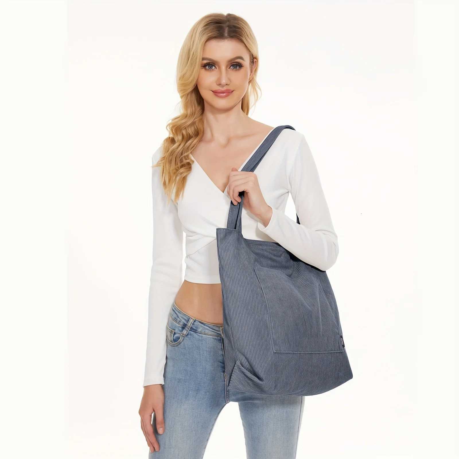Corduroy Bag for Women Shopper Handbags Environmental Storage Reusable Canvas Shoulder Tote Bag school bags girl Christmas GiftT251121
