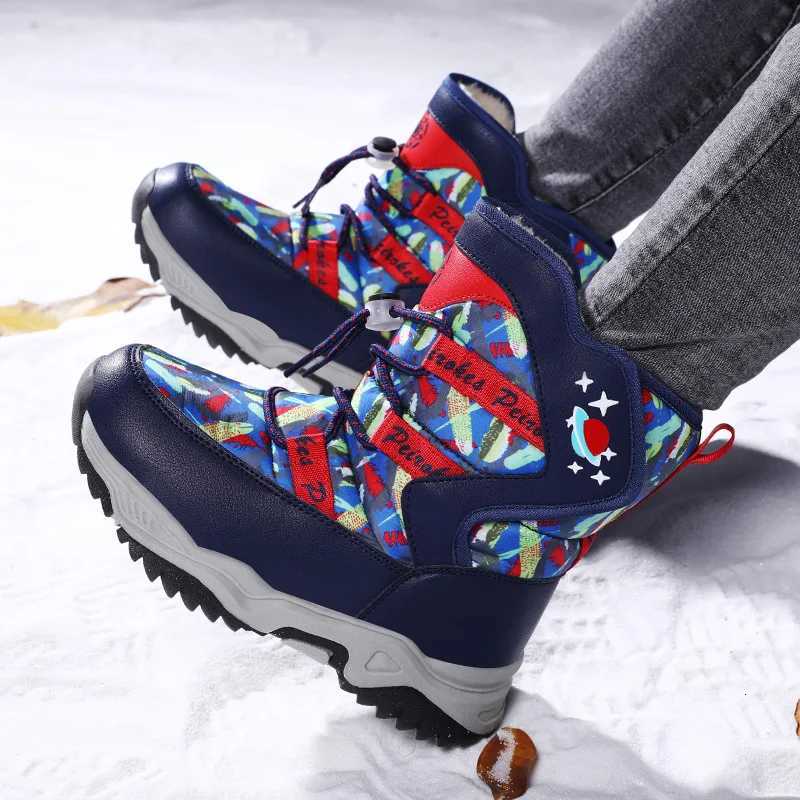 Kids Boots Winter Plus Velvet Warm Boy Snow Booties Cotton Lining Water Proof Children Leather Shoes Outdoor Activity SuppliesW251121