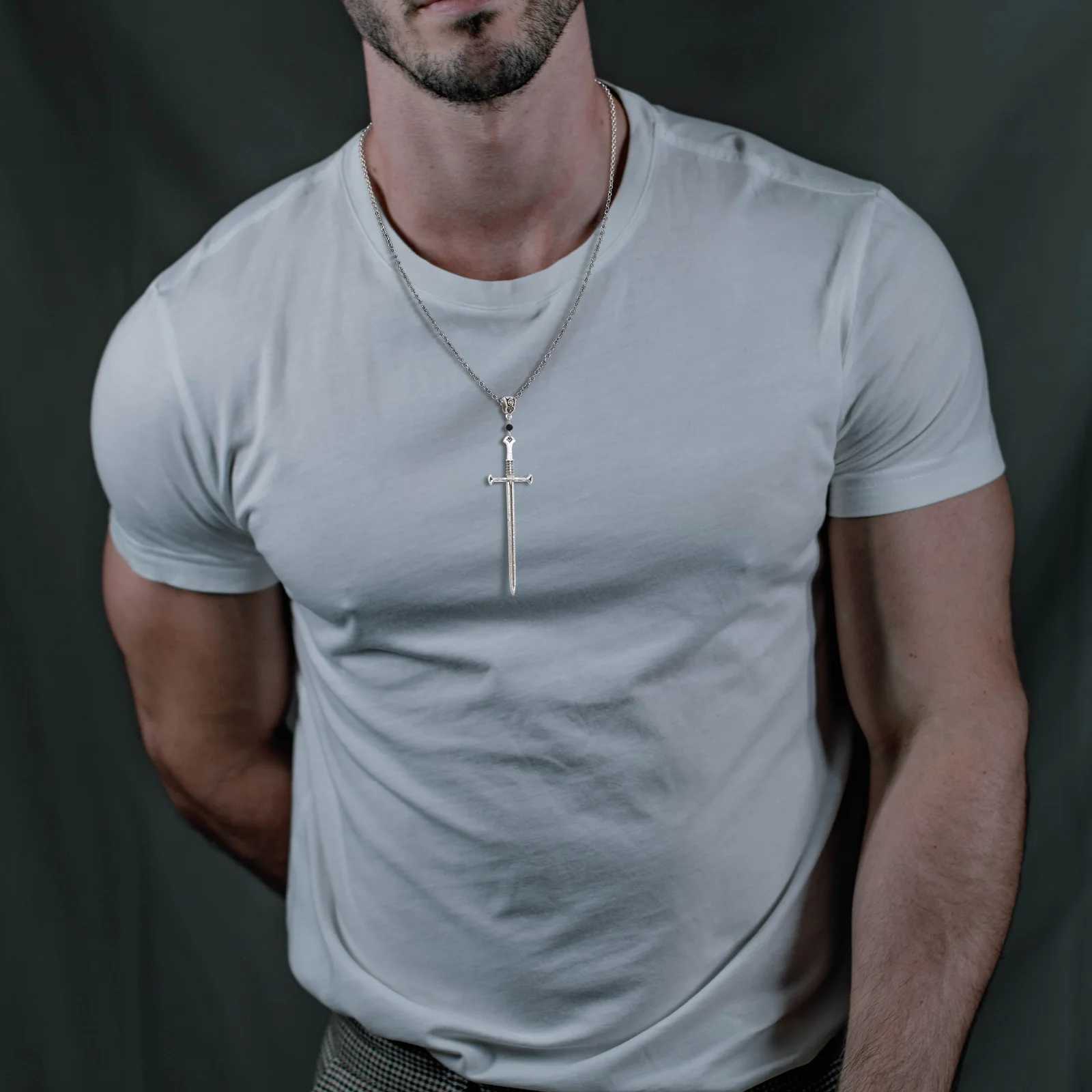 Vnox Mens Punk Rock Sword Cross Pendant Necklaces Retro Gothic Long Dagger Knife Necklace Hip Hop Jewelry for Women TeensXJ251121