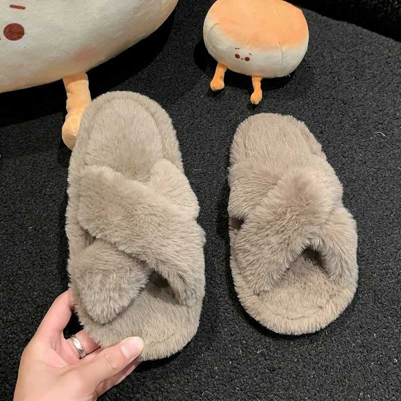 Winter New Kids Open-toe Slippers Solid Color Versatile Girls Home Cotton Shoes Fashion Warm Fluffy Children Fur Slippers SoftW251121
