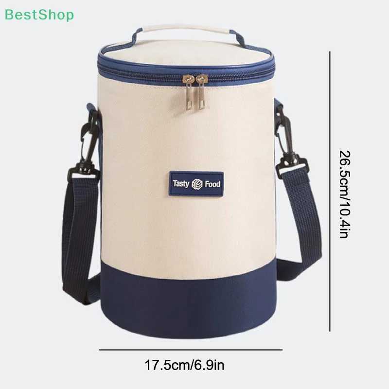 Cylindrical Insulated Bag Has Shoulder StrapsRound Multi-layer Lunch Box BagHandheld Crossbody Bento BagM251121