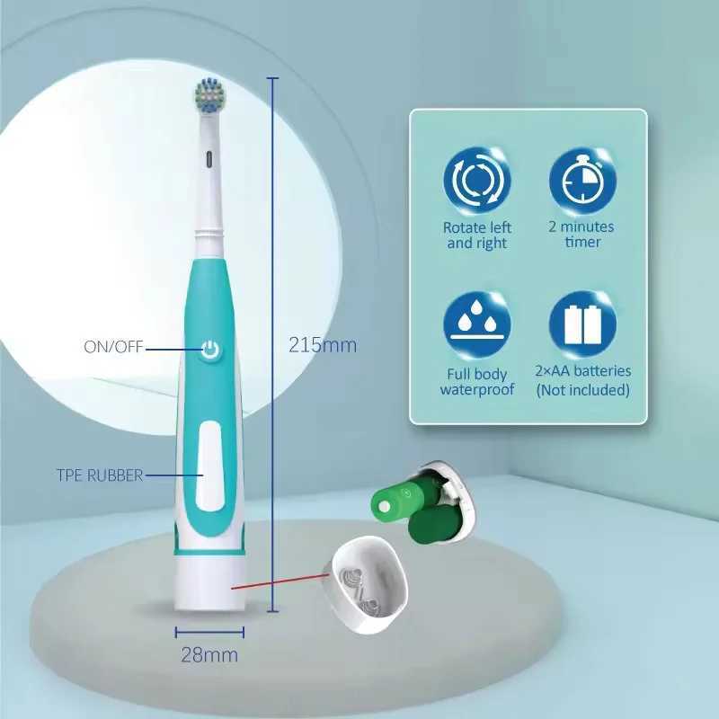 Electric Toothbrush Rounded Vibrate Heads Teeth Brush Soft Bristle Rotation Gum Care Battery Power Teeth Whitening For Adults C251121