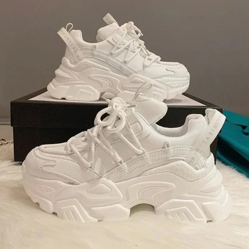 Platform Sneakers for Women Fashion White Lace Up Running Shoes Casual Comfortable Round Toe Chunky Sport Zapatos De Mujer 251121