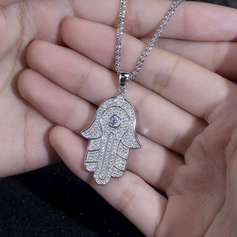 Messi Jewelry Ice Turkish Hamsa Fatima Moissanite Hip Hop Cuban Chain Pendant