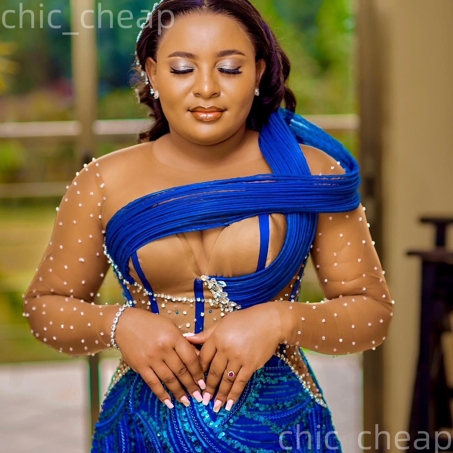 Aso Ebi Royal Blue Mermaid Prom Dresses 2026 Beaded Crystals Illusion Evening Formal Party Second Birthday Engagement Gowns Plus Size Dress For Specia
